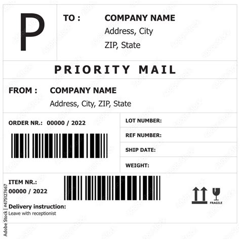 Shipping barcode label template. Packaging, Cargo Labels or Sticker. Priority mail with barcode ...