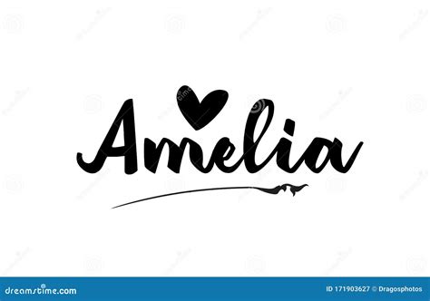 Amelia Name Text Word with Love Heart Hand Written for Logo Typography ...