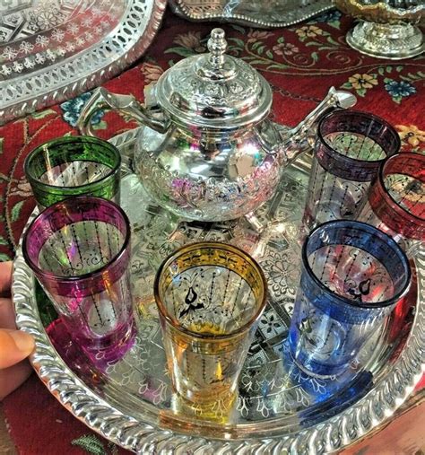 Traditional Moroccan Tea Set with 6 Tea Cups and Fresh Tray | Etsy