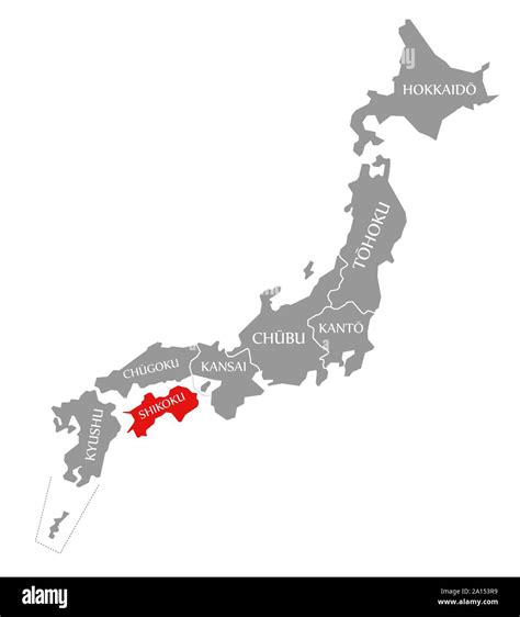 Shikoku red highlighted in map of Japan Stock Photo - Alamy