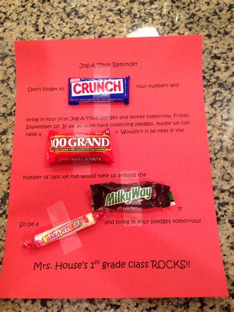 Jog-A-Thon reminder Candy saying note. Can be used for any kind of ...