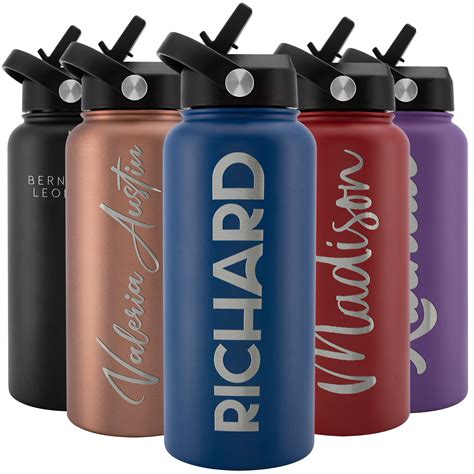 Personalized Water Bottle w/Straw Lid, 32 oz | Custom Stainless Steel Sports Water Bottle w/Name ...