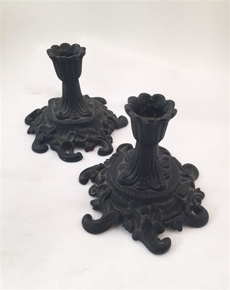 Vintage Cast Iron Candlestick Holders, Cast Iron Victorian Edwardian Canldestick Holders, Emig ...