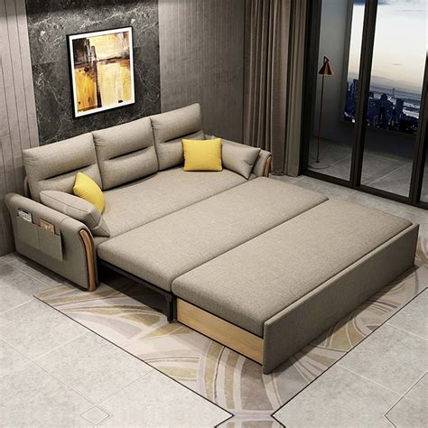Full Sleeper Sofa Cotton&linen Upholstered Convertible Sofa with Storage 3 Function