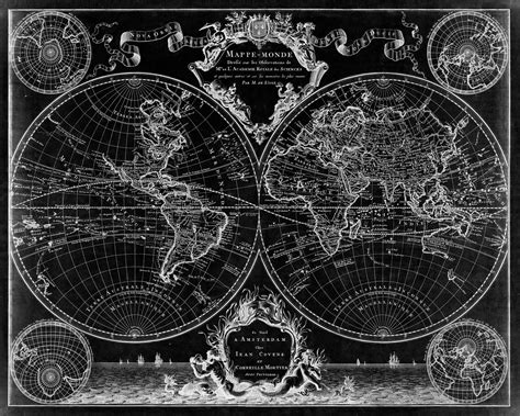 1720 Old World Map,Black Map wall art, Historic Map Antique Style map art Guillaume de L'Isle ...