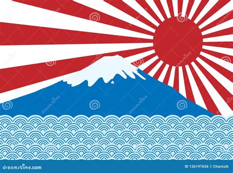 Vector of Red Sun Ray of Japan Rising Sun with Fuji San and Blue Stock ...