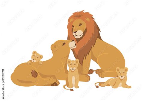 Lion Family Cartoon Stock Vector | Adobe Stock