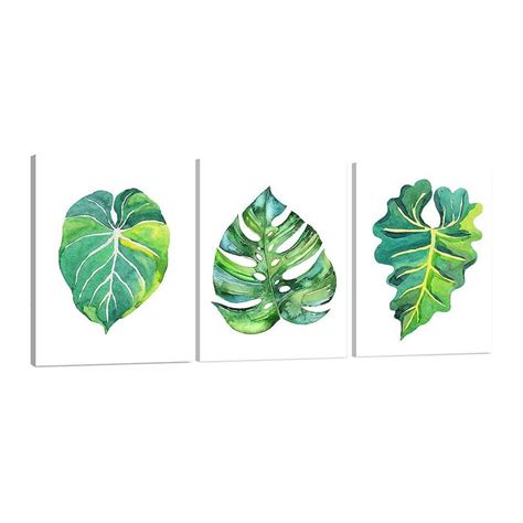 Green Plant Wall Art, Simple 3 Piece Leaf Wall Decor, Minimalist Watercolor Leaves Prints, Small ...