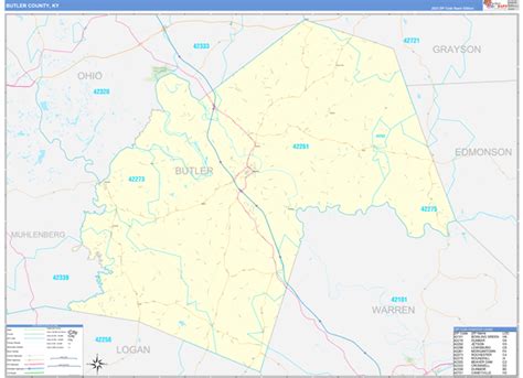 Butler County, KY Zip Code Wall Map Basic Style by MarketMAPS - MapSales