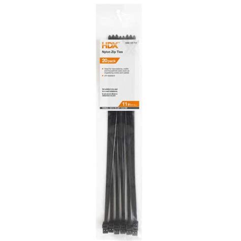 HDX 11 in. UV Resist Zip Ties, Black (20-Pack) FT-280STUV(20) - The Home Depot