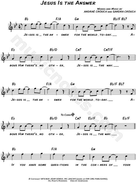 Andraé Crouch "Jesus Is the Answer" Sheet Music (Leadsheet) in Bb Major (transposable ...