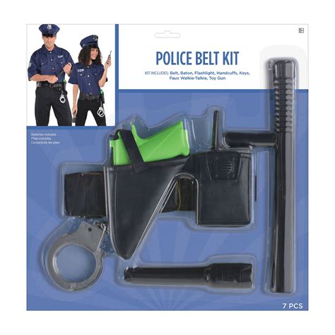 Police Belt Kit with Baton, Handcuffs, Keys, Walkie-Talkie & Toy Gun, Black, One Size, 7-pk ...