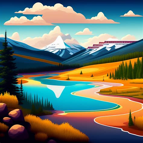 Lexica - Yellowstone national park background, cartoon illustration style