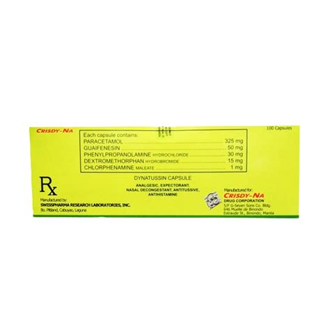 DYNATUSSIN Dextromethorphan Hydrobromide / Guaifenesin / Chlorphenamine Maleate / Paracetamol ...