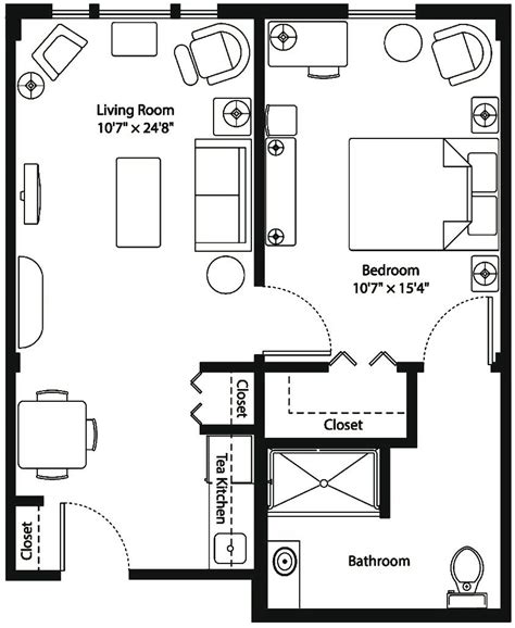 Assisted Living Apartment Floor Plan - Dogwood - Mansfield Place