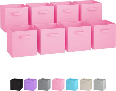Storage Baskets - Set of 8 - Storage Cubes | Foldable Fabric Cube Boxes | Features Dual Handles ...