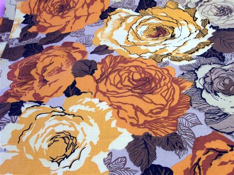 Vintage fabric bright bold orange floral design medium | Etsy