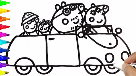 Drawing Peppa Pig Family In Car | Coloring Pages | BOBO Cute Art - YouTube