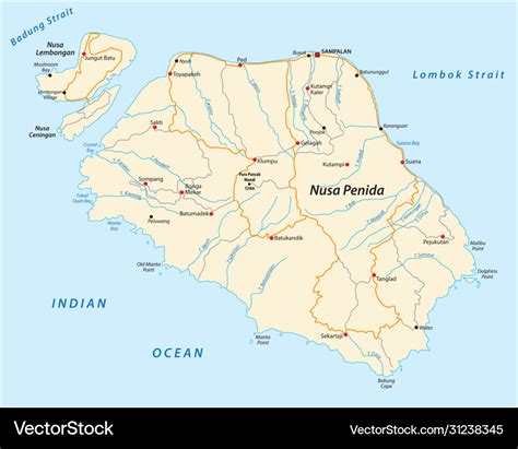 Map indonesian island nusa penida Royalty Free Vector Image