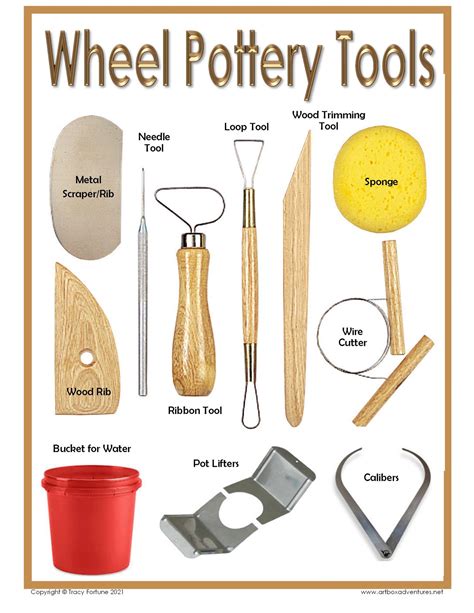 an image of wheel pottery tools with instructions on how to use them and what to use them