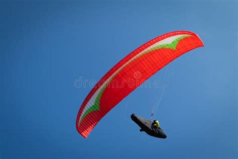 Close Up, Guy Flying on the Clearly Blue Sky with a Red Paraglider,extreme Activity Stock Photo ...