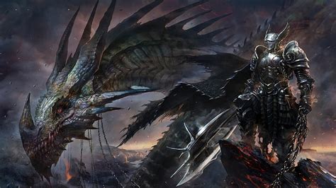 Knight and dragon, knight, art, kyuyong eom, armor, fantasy, man, dragon, HD wallpaper | Peakpx