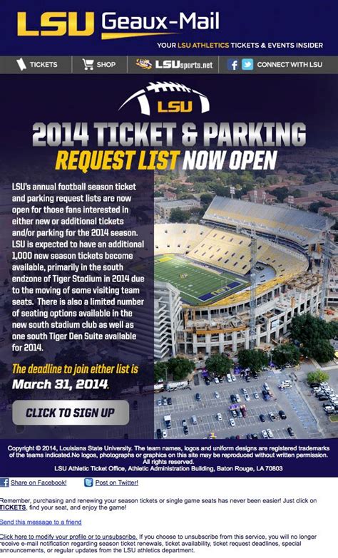 LSU - Football ticket and parking request list | Lsu, Football ticket ...