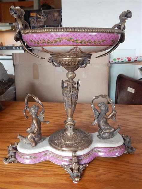 Pink Center Piece Bowl with Young Girl on Snail Figurine Vases, Urn Vase, Porcelain Bowl ...