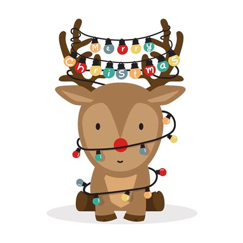 Cute cartoon reindeer with Christmas lights 1876919 Vector Art at Vecteezy