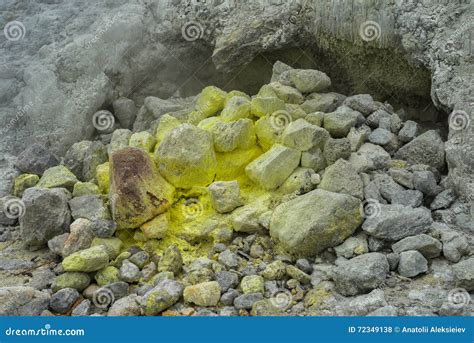 Sulfur is Seen on the Rocks Sibolangit Volcano (Sumatra, Indonesia ...