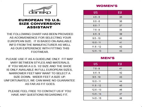 Dansko Shoes Size Conversion Chart