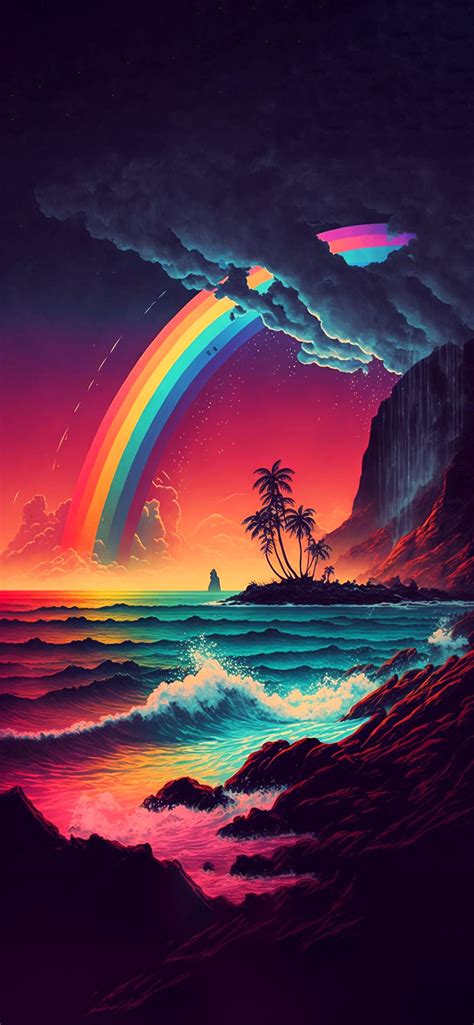 Hawaii Ocean & Rainbow Art Wallpaper - Cool Rainbow Wallpaper