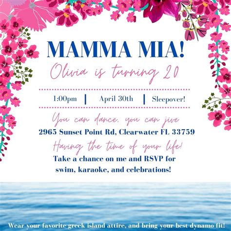 Mamma Mia Birthday Party Invitation Template Canva - Etsy