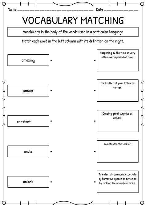 17 Matching Worksheet Template PDF | Vocabulary worksheets, Word ...