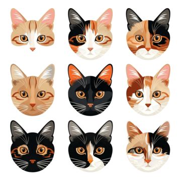 Cute Cats Heads Illustrations Set, Cute, Cat, Kitten PNG Transparent Image and Clipart for Free ...