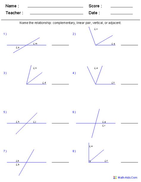 Geometry Worksheets | Angles Worksheets