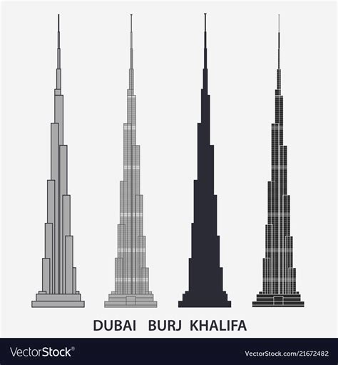 Burj khalifa tower dubai skyscraper silhouette Vector Image