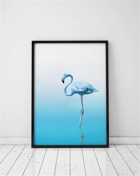 Flamingo Print Blue Wall Art Prints Flamingo Decor Blue | Etsy