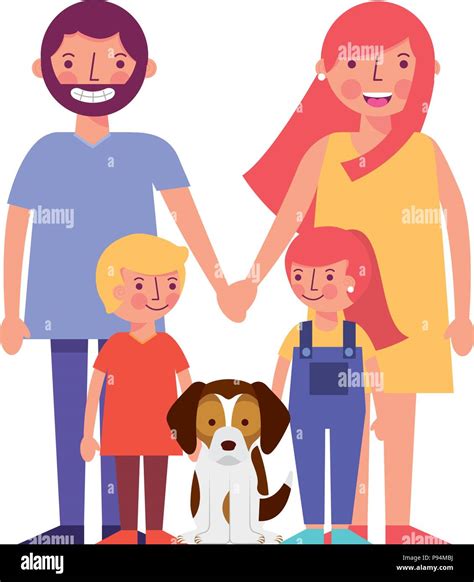 happy family with dog mascot avatars characters vector illustration design Stock Vector Image ...