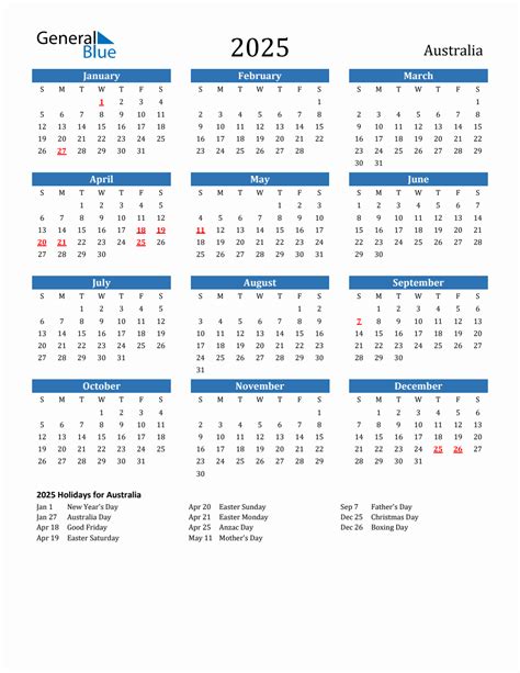 2025 Australia Calendar with Holidays