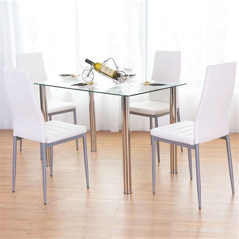 UBesGoo 5 Pieces Dining Set Modern Dining Table Set with 4 PU Leather Chairs Kitchen Room Table ...