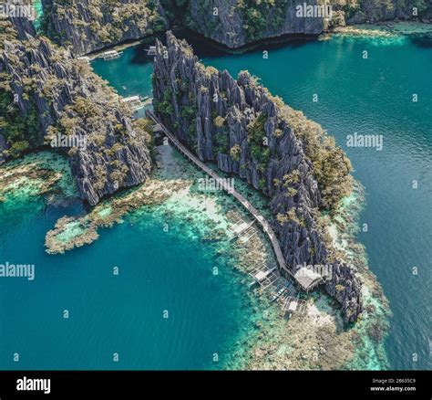 Aerial view of the Twin Lagoon in coron island, Palawan, Philippines ...