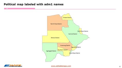 Botswana Map with 10 Districts and 25 Sub-districts - Editable ...