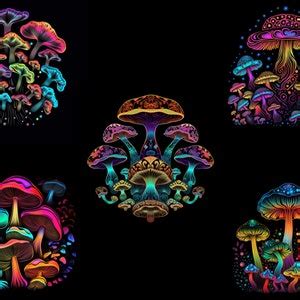 Psychedelic Mushrooms, Trippy T-shirt Designs, Magic Mushroom, 5 Neon PNG, Colorful Cute ...