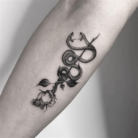 two head snake and rose tattoo design | Boas ideias para tatuagem ...