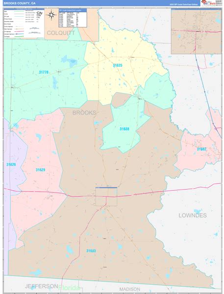 Brooks County, GA Wall Map Color Cast Style by MarketMAPS - MapSales