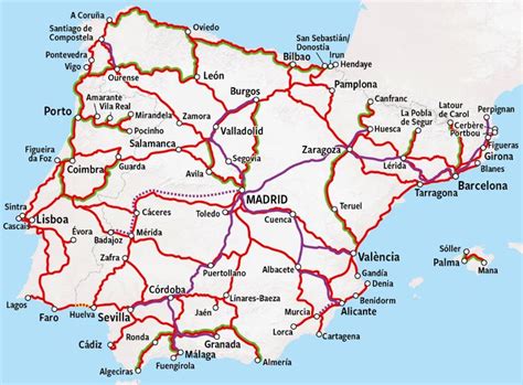 Rail Map Spain - Train in Spain - HappyRail | Train map, Spain tour ...