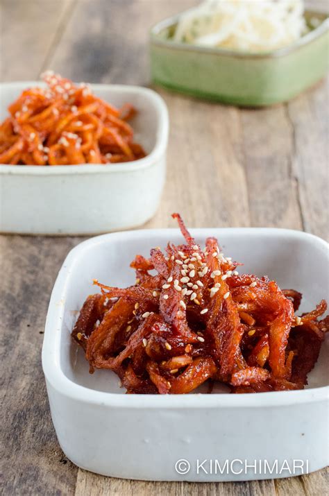 Korean Spicy Dried Squid Recipe (Ojingeochae Muchim) - Kimchimari