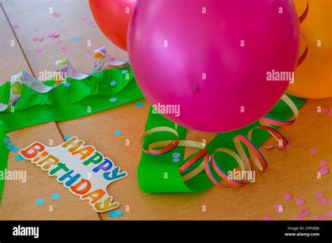 happy birthday party balloons card Stock Photo - Alamy