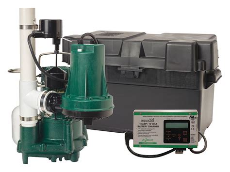 ZOELLER Sump/Battery Back-Up System, 1/2 (Primary); 1/3 (Secondary) HP, Vertical Float - 49DE64 ...